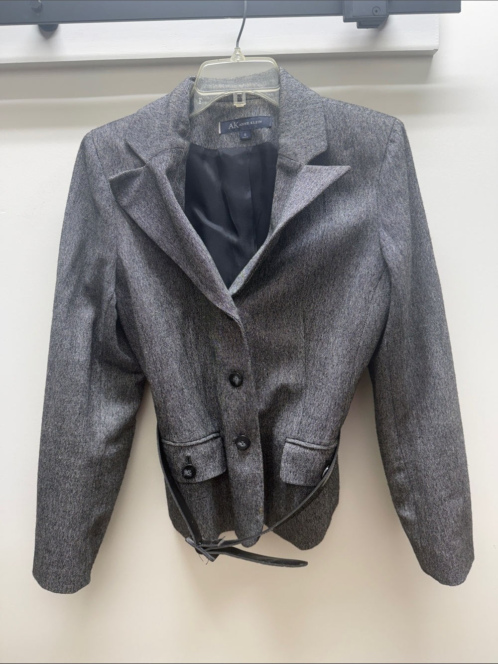 Anne Klein Gray Notch-Lapel Women's Blazer with Waist Belt
